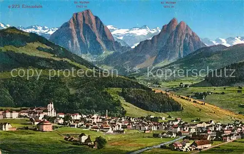 AK / Ansichtskarte Einsiedeln SZ Panorama Grosser und Kleiner Mythen Kat. Einsiedeln