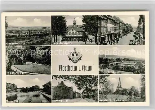 AK / Ansichtskarte Northeim Lange Bruecke Marktplatz Anlagen Bergbad Kat. Northeim