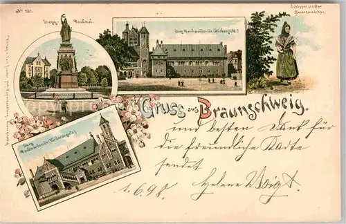 AK / Ansichtskarte Braunschweig Siegesdenkmal Burg Dankwarderode Schoeppenstedter Bauernmaedchen Kat. Braunschweig