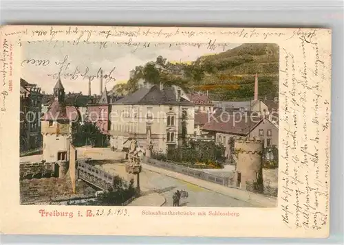 AK / Ansichtskarte Freiburg Breisgau Schwabenthorbruecke mit Schlossberg Kat. Freiburg im Breisgau