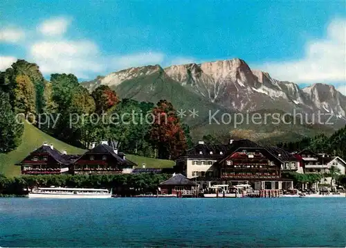 AK / Ansichtskarte Koenigssee Hotel Schiffmeister mit Untersberg Berchtesgadener Alpen