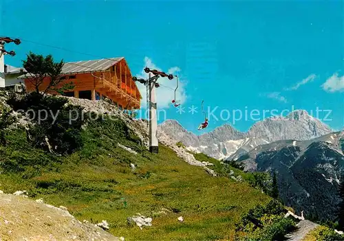 AK / Ansichtskarte Leutasch Rauthhuette mit Mundelift Blick gegen Oberreintaler Schrofen Scharnitzspitze und Dreitorspitze Kat. Leutasch Tirol