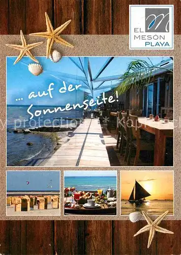 AK / Ansichtskarte Laboe Ostseebad El Meson Playa Restaurant Meerblick Strand Segeln Seeigel Muscheln