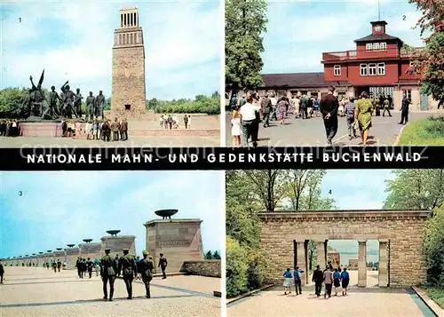 AK / Ansichtskarte Buchenwald Weimar Nationale Mahn und Gedenkstaette Turm Gruppenplastik Eingang Lager Strasse der Nationen Stelenweg Kat. Weimar