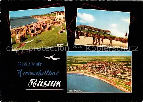 AK / Ansichtskarte Buesum Nordseebad Strand Fliegeraufnahme Leuchtturm Kat. Buesum