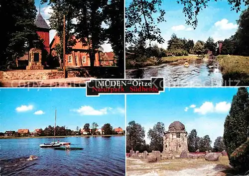 AK / Ansichtskarte Mueden oertze Kirche Gedenkstein Partie am Wasser Kat. Fassberg