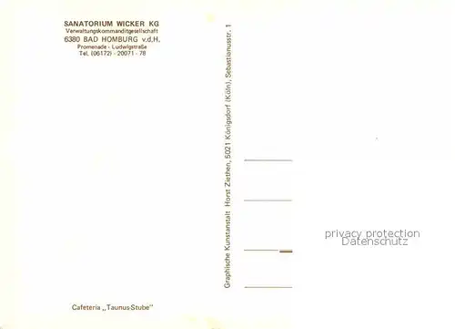 AK / Ansichtskarte Bad Homburg Sanatorium Wicker KG Cafeteria Taunus Stube Kat. Bad Homburg v.d. Hoehe