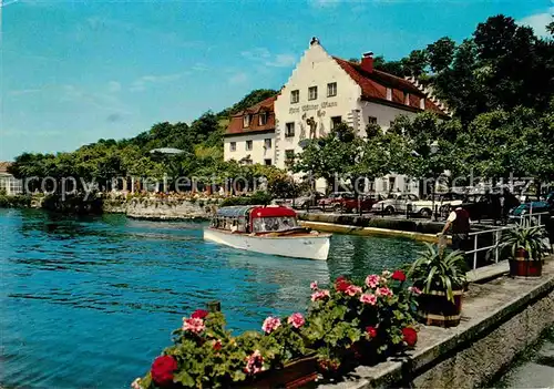 AK / Ansichtskarte Meersburg Bodensee Hotel Wilder Mann Uferpromenade Ausflugsboot Kat. Meersburg