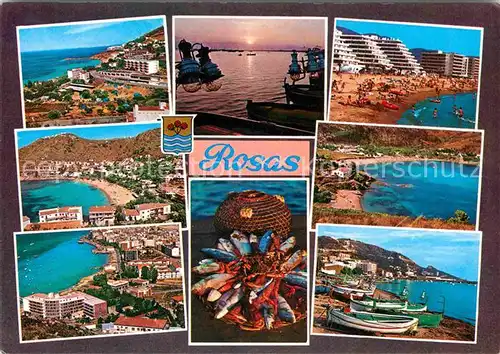 AK / Ansichtskarte Rosas Costa Brava Cataluna Bootshafen Strand Hotelanlagen Panoramen Kat. Alt Emporda
