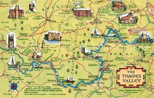 AK / Ansichtskarte Oxford Oxfordshire The Thames Valley Lageplan Windsor Boarstall Abingdon Marlow Kat. Oxford