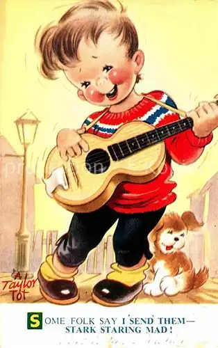 AK / Ansichtskarte Gitarre Kind Hund Kuenstlerkarte Taylor Tot Nr. K209 Kat. Musik