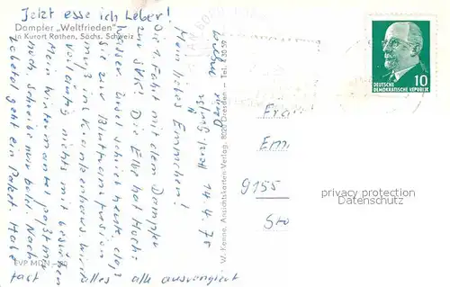 AK / Ansichtskarte Dampfer Seitenrad Weltfrieden Rathen Saechsische Schweiz  Kat. Schiffe