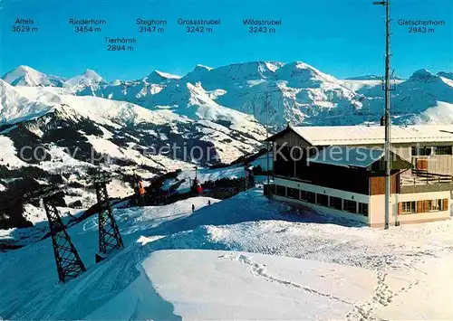 AK / Ansichtskarte Zweisimmen Gondelbahn Zweisimmen Rinderberg Bergstation Restaurant Winterpanorama Alpen Kat. Zweisimmen