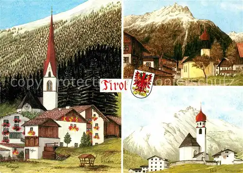 AK / Ansichtskarte Soelden oetztal Kuenstlerkarte Franz Senn Kapelle in Laengenfeld Vent mit Talleitspitze Kat. Soelden