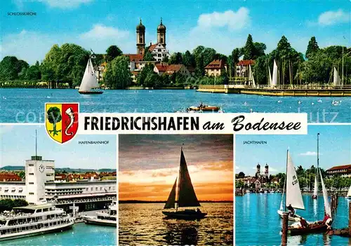 AK / Ansichtskarte Friedrichshafen Bodensee Schlosskirche Hafenbahnhof Jachthafen Kat. Friedrichshafen