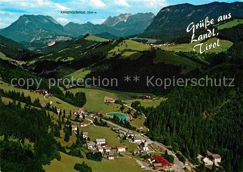 AK / Ansichtskarte Landl Thiersee Panorama mit Blick zum Kaisergebirge Fliegeraufnahme Kat. Thiersee