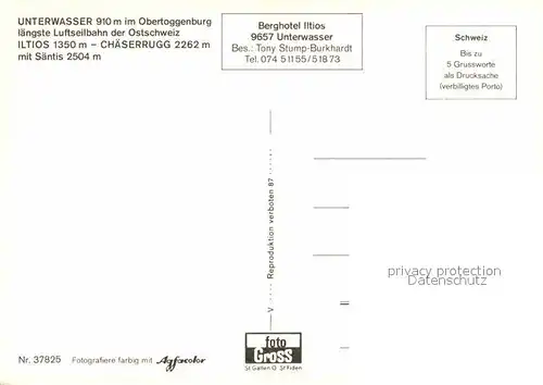 AK / Ansichtskarte Seilbahn Iltios Chaeserrugg Unterwasser Obertoggenburg Saentis  Kat. Bahnen