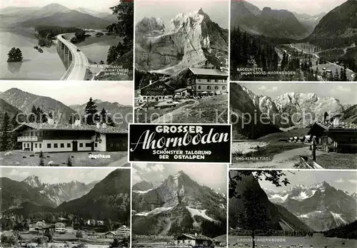 AK / Ansichtskarte Grosser Ahornboden Alpenpanorama See Bruecke Berghuetten Jagdhaus Alm