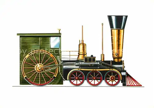 AK / Ansichtskarte Lokomotive Schnellzug Lokomotive Amerika 1848 Zeichnung Swoboda  Kat. Eisenbahn