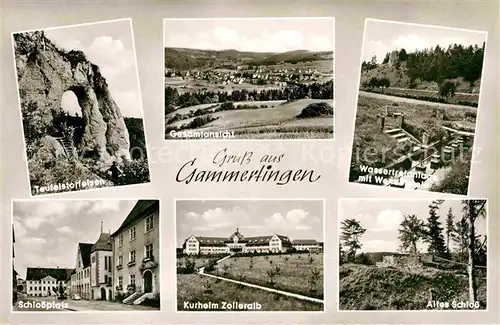 AK / Ansichtskarte Gammertingen Teufelstorfelsen Panorama Wassertretanlage Schlossplatz Kurheim Zollernalb Altes Schloss Kat. Gammertingen