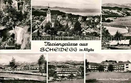 AK / Ansichtskarte Scheidegg Allgaeu Im Rohrbah Ortsblick Bodensee Strandbad Scheidegg Haus am Bergwald Kinderklinik Prinzregent Luitpold Kat. Scheidegg