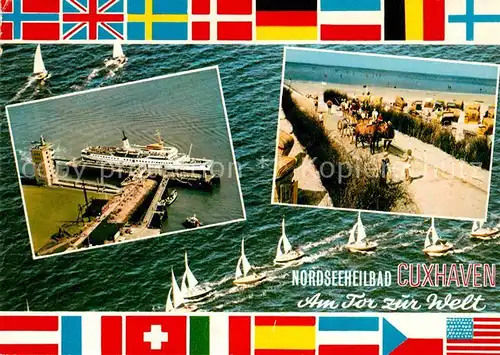 AK / Ansichtskarte Cuxhaven Nordseebad Fliegeraufnahme Hafen Strand Pferdewagen Kat. Cuxhaven