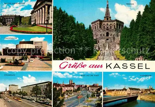 AK / Ansichtskarte Kassel Schloss Wilhelmshoehe Herkules Fuldabruecke Staendeplatz Staatstheater Kat. Kassel