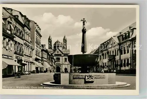 AK / Ansichtskarte Speyer Rhein Marktplatz Dom Kriegerdenkmal Kat. Speyer