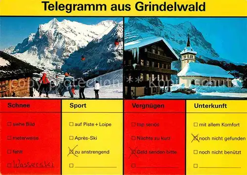 AK / Ansichtskarte Grindelwald Wintersportplatz Kirche Wetterhorn Eiger Berner Alpen Kat. Grindelwald