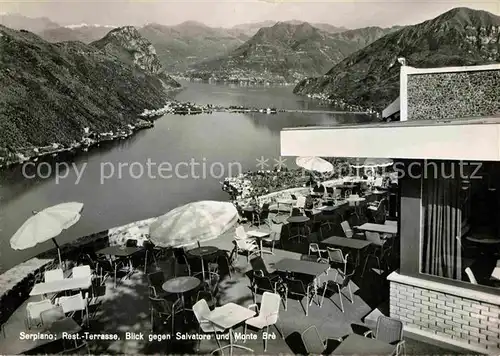 AK / Ansichtskarte Serpiano TI Restaurant Terrasse gegen Salvatore und Monte Bre Luganersee Alpenpanorama Kat. Lugano