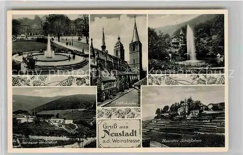 AK / Ansichtskarte Neustadt Weinstrasse Bahnhofsplatz Terrasse Haardter Schloesschen Koenigsmuehle  Kat. Neustadt an der Weinstr.