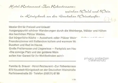 AK / Ansichtskarte Koenigsbach Weinstrasse Hotel Zur Rebenterrasse Kat. Neustadt an der Weinstr.