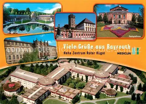 AK / Ansichtskarte Bayreuth Fliegeraufnahme Reha Zentrum Roter Huegel Festspielhaus Eremetage Neues Schloss Kat. Bayreuth