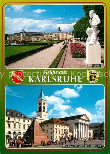 AK / Ansichtskarte Karlsruhe Baden Marktplatz mit Pyramide und Stadtkirche Schloss