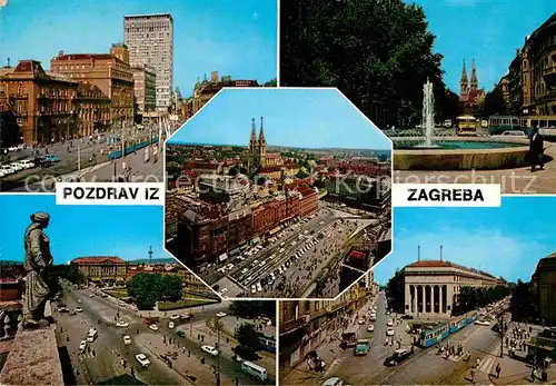 AK / Ansichtskarte Zagreb Brunne Strassenpartien Strassenbahn Kat. Zagreb