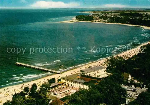 AK / Ansichtskarte Timmendorfer Strand Fliegeraufnahme Strandpartie mit Seebruecke Kat. Timmendorfer Strand