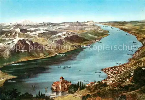 AK / Ansichtskarte Lac Leman Genfersee Panoramakarte Kat. Genf