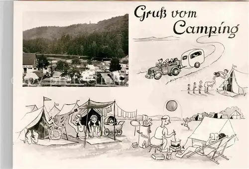 AK / Ansichtskarte Trippstadt Gaststaette Pension Saegmuehle Campingplatz Karikaturen Kat. Trippstadt