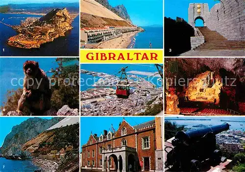 AK / Ansichtskarte Gibraltar Strand Kanone Affe Strand Hotelanlagen Grotte Stadtansichten Kat. Gibraltar