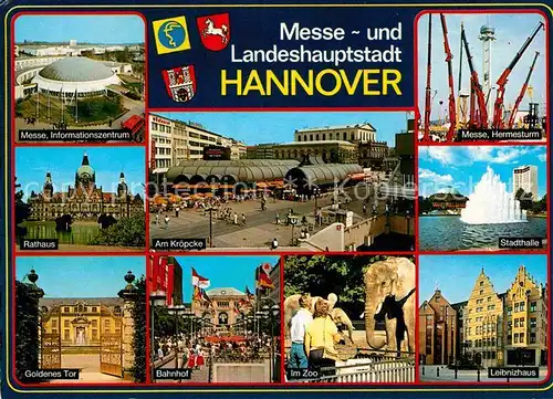 AK / Ansichtskarte Hannover Messe Infozentrum Hermesturm Rathaus Kroepcke Stadthalle Zoo  Kat. Hannover
