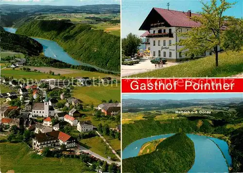 AK / Ansichtskarte Haibach Donau Fliegeraufnahme Donauschleife Gasthof Pointner Kat. Haibach ob der Donau