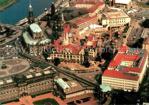 AK / Ansichtskarte Dresden Fliegeraufnahme Kirche Schloss Taschenbergpalais Stallhof Verkehrsmuseum Kat. Dresden Elbe