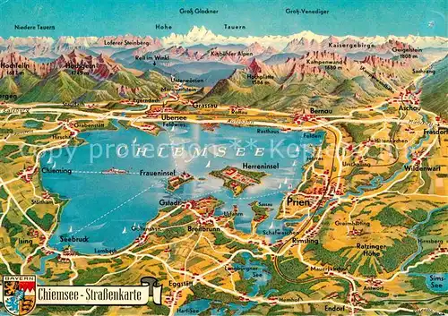 AK / Ansichtskarte Chiemsee Strassenkarte "das bayerische Meer" Alpen Kat. Chiemsee