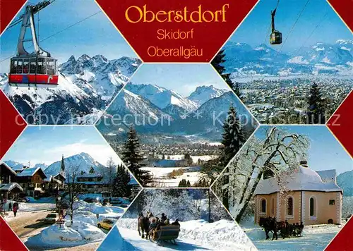 AK / Ansichtskarte Oberstdorf Panorama Skidorf Allgaeuer Alpen Bergbahn Pferdeschlitten Kapelle Kat. Oberstdorf