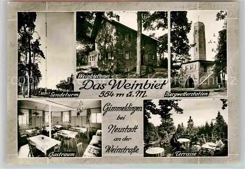 AK / Ansichtskarte Gimmeldingen Weinbiethaus Sendeturm Bergwetterstation Gastraum Kat. Neustadt an der Weinstr.