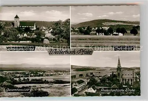 AK / Ansichtskarte Weilerbach Kaiserslautern Katholische Kirche Eulenkopf Protestantische Kirche Panorama