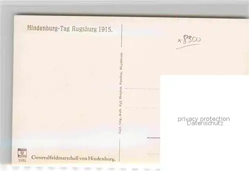 AK / Ansichtskarte Augsburg Generalfeldmarschall von Hindenburg Kat. Augsburg