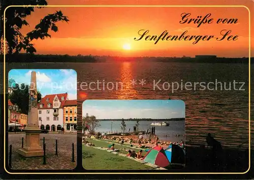 AK / Ansichtskarte Senftenberg Niederlausitz Sonnenuntergang Senftenberger See Badestrand Denkmal Kat. Senftenberg