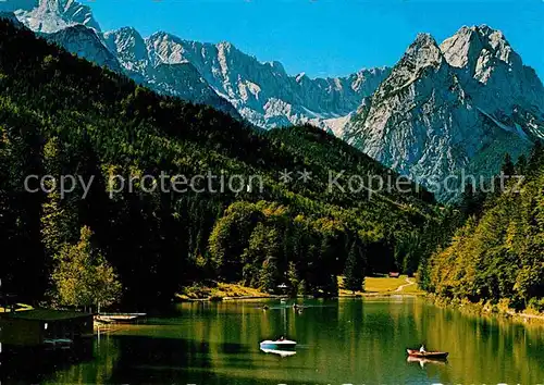 AK / Ansichtskarte Garmisch Partenkirchen Riessersee Bootfahren Alpenblick Huber Karte Nr 8093 Kat. Garmisch Partenkirchen