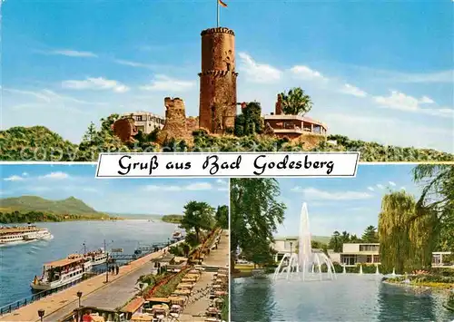 AK / Ansichtskarte Bad Godesberg Burgruine Restaurant Rhein Promenade Dampfer Wasserspiele Kat. Bonn